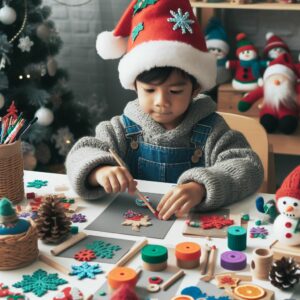Little boy working on holiday craft